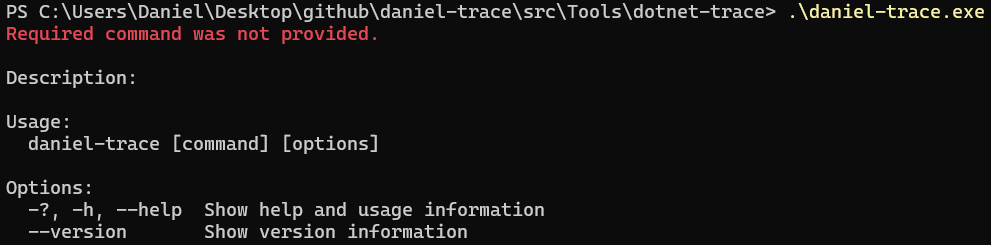 &ldquo;Command line image of daniel-trace being executed&rdquo;
