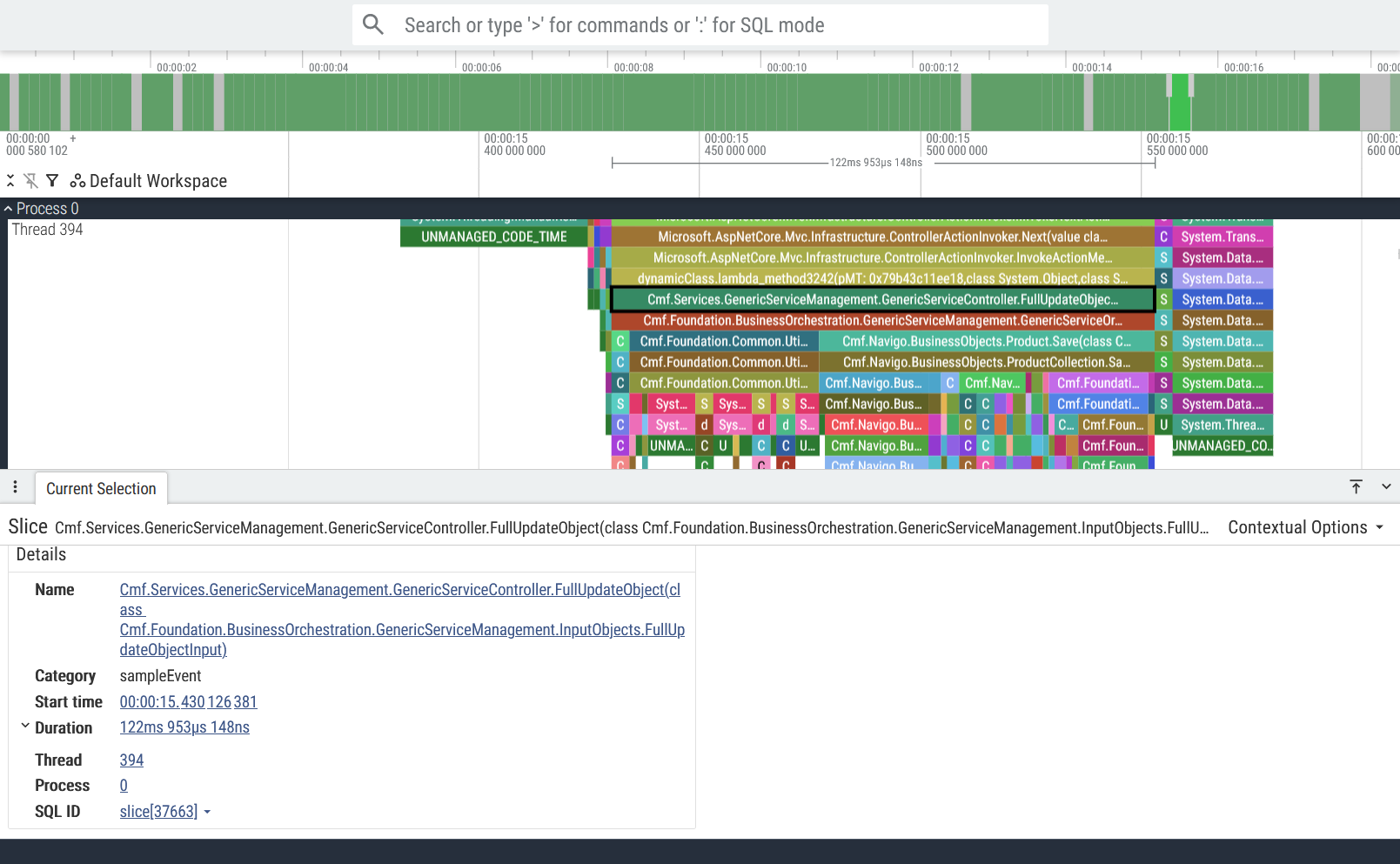The "Current Selection" tab with all the details of the selected slice
