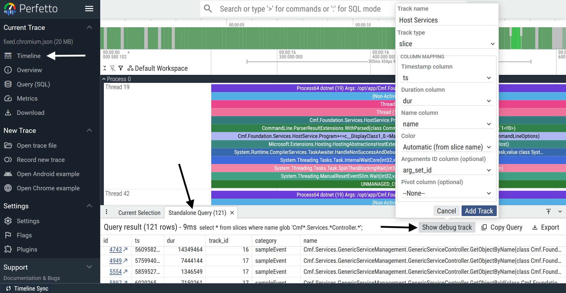 Instructions for how to create a debug track